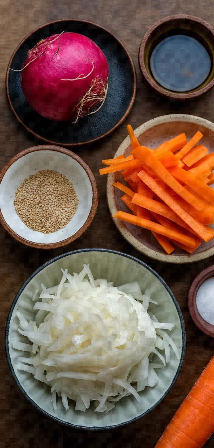 Ingredients photo for Namasu Daikon And Carrot Salad Recipe