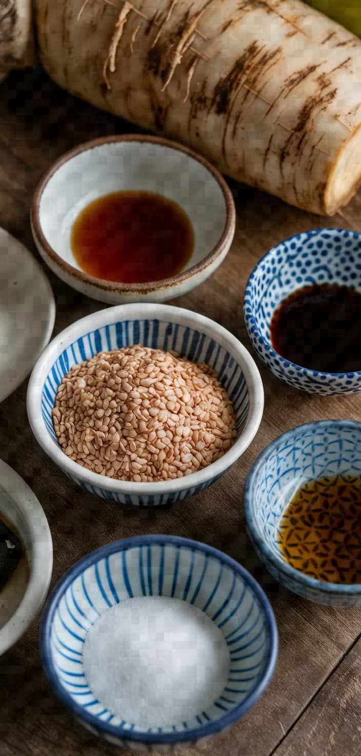 Ingredients photo for Pounded Burdock Root With Sesame Sauce Recipe