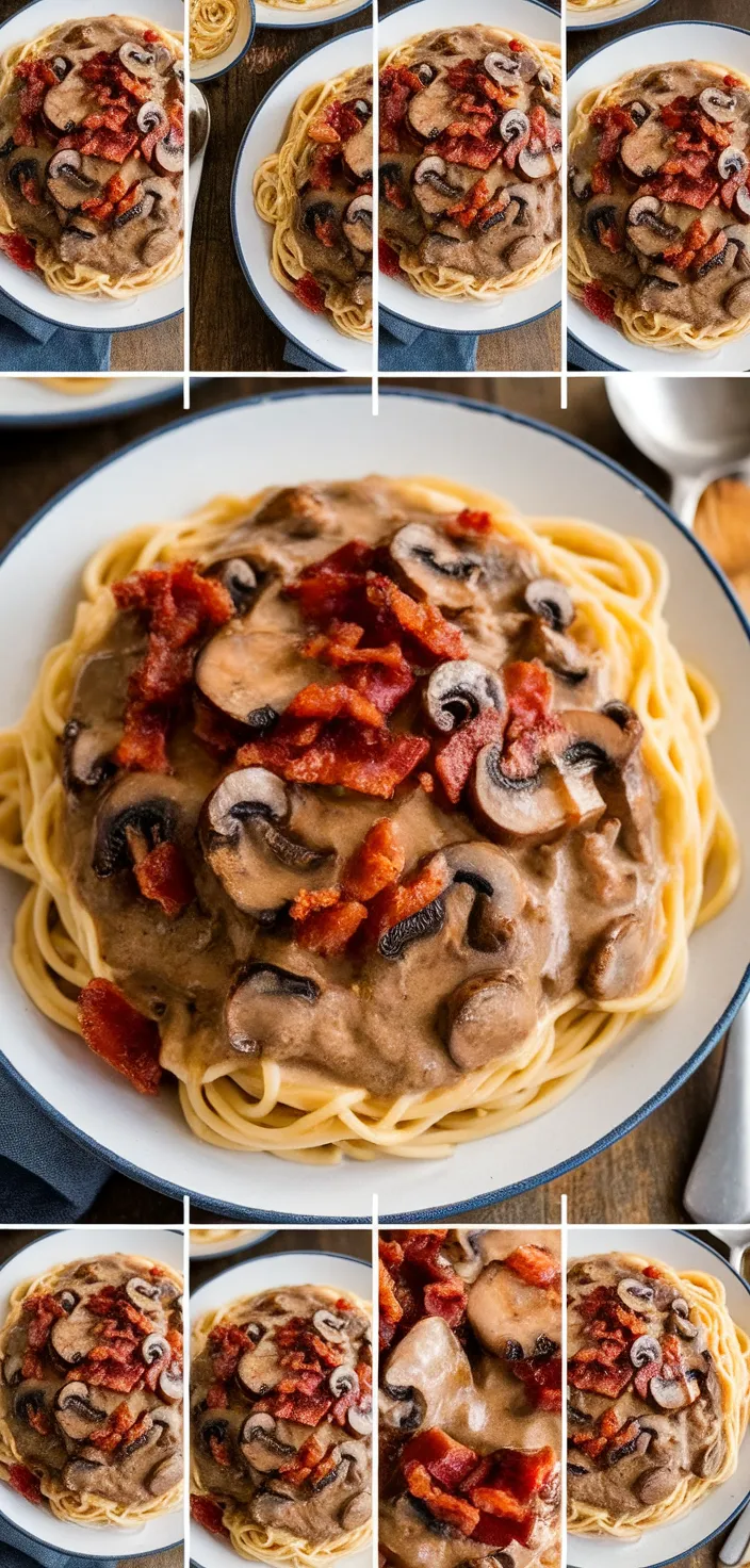 A photo of Creamy Mushroom Bacon Spaghetti Recipe