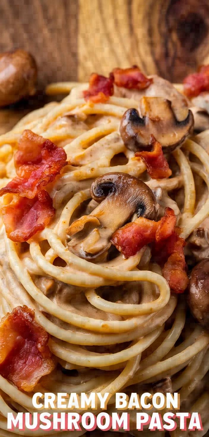 Photo of Creamy Mushroom Bacon Spaghetti Recipe