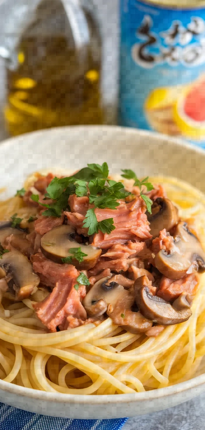 Ingredients photo for Japanese Style Mushroom Tuna Pasta Recipe