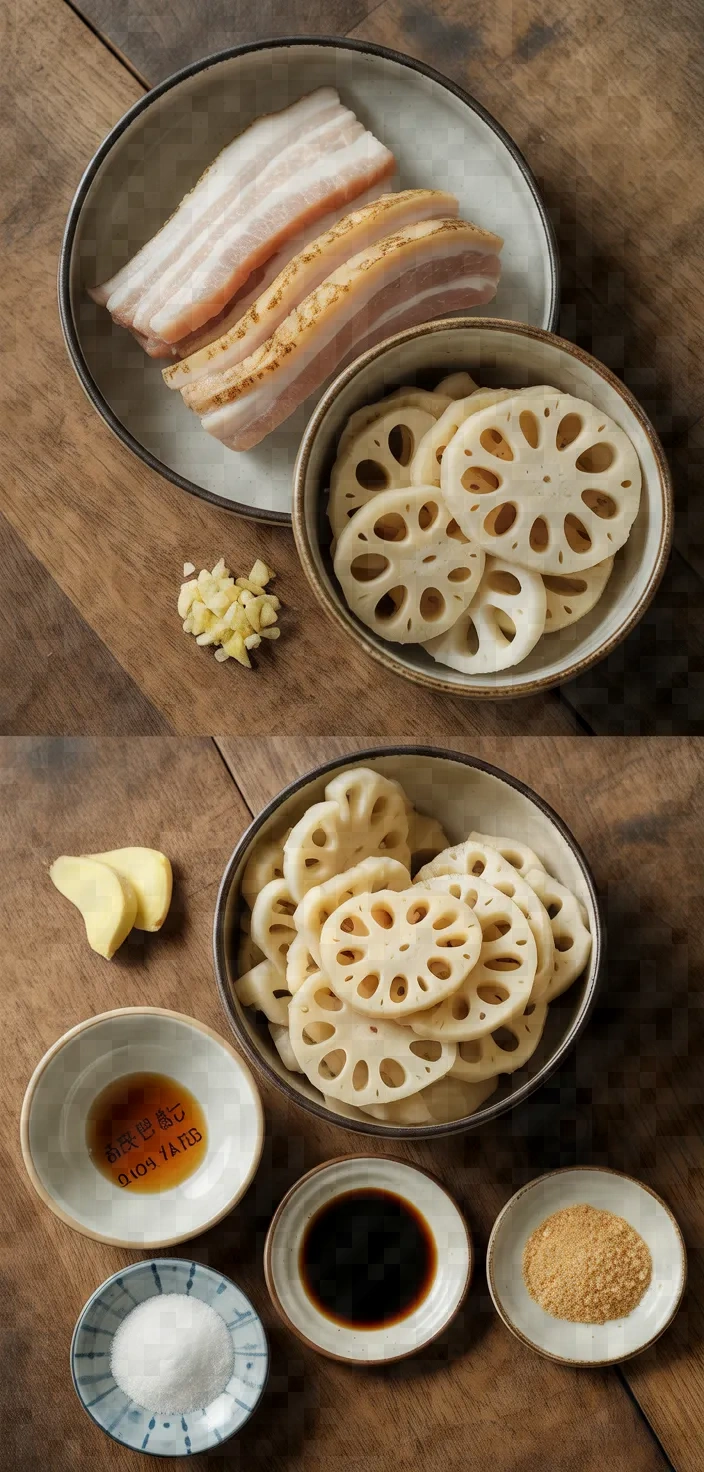 Ingredients photo for Fried Lotus Root With Pork Recipe