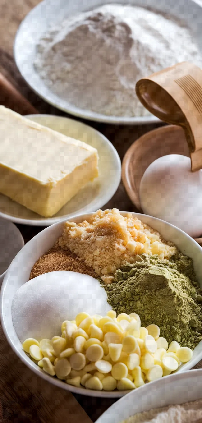 Ingredients photo for Green Tea White Chocolate Cookies Recipe
