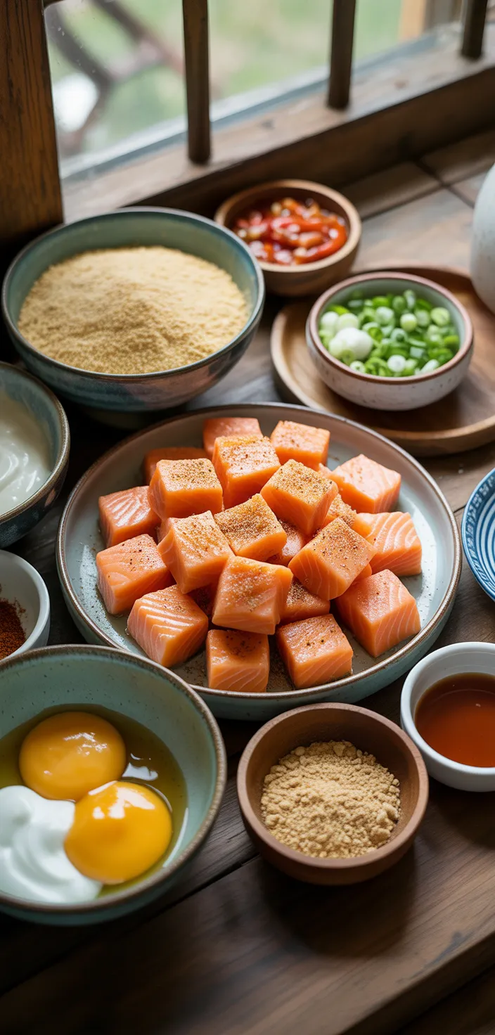 Ingredients photo for Crispy Bang Bang Salmon Bites Recipe