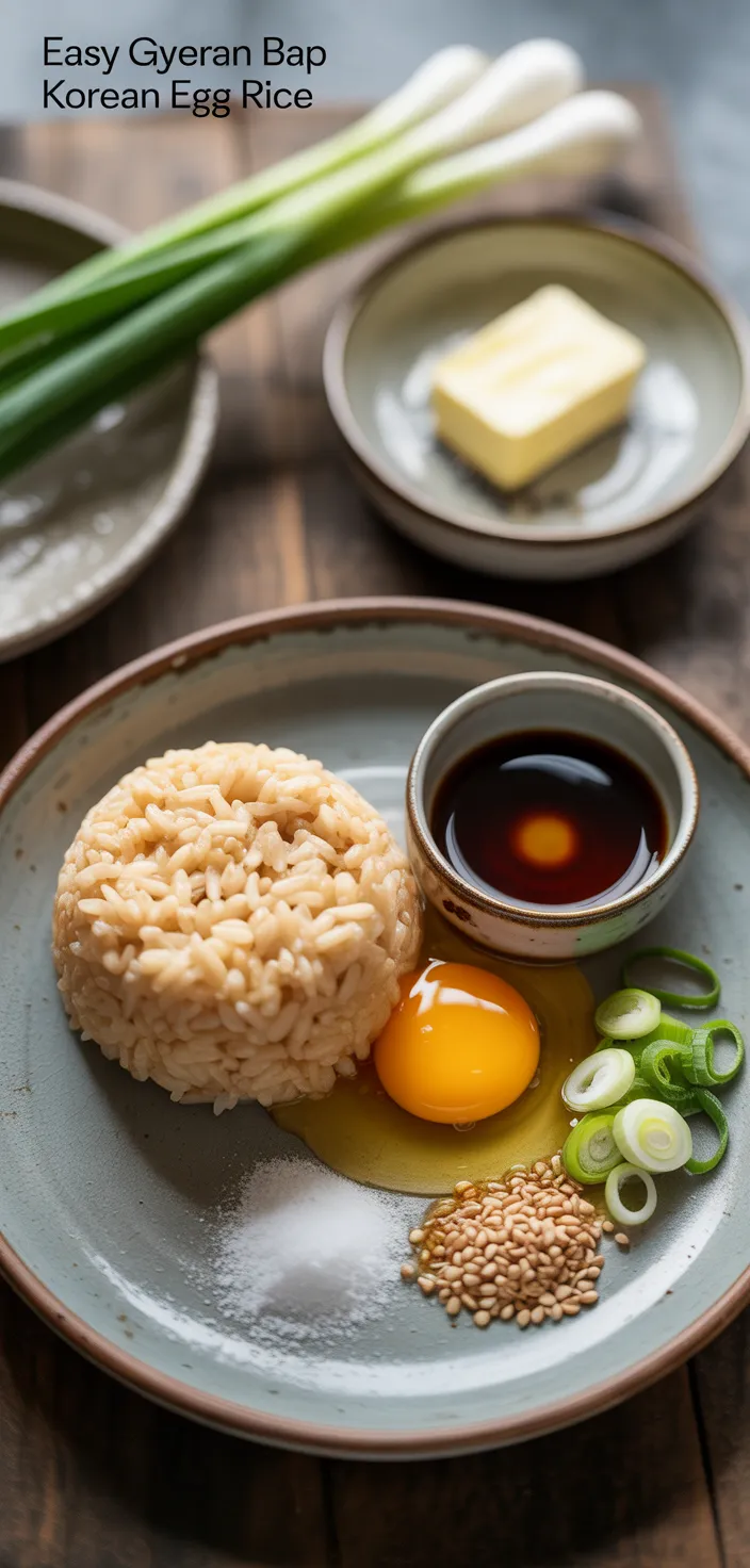 Ingredients photo for Easy Gyeran Bap – Korean Egg Rice Recipe