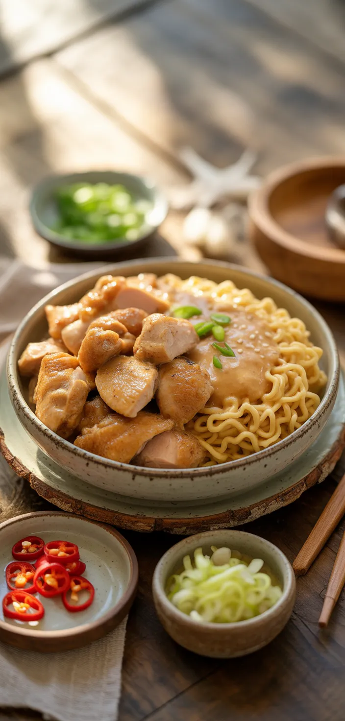 Ingredients photo for Fiery Chicken Ramen With Creamy Garlic Sauce Recipe