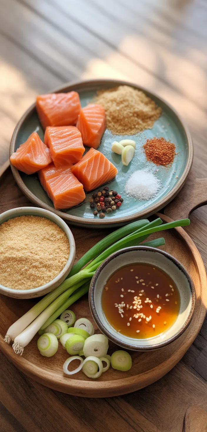 Ingredients photo for Crispy Honey Garlic Salmon Bites Recipe